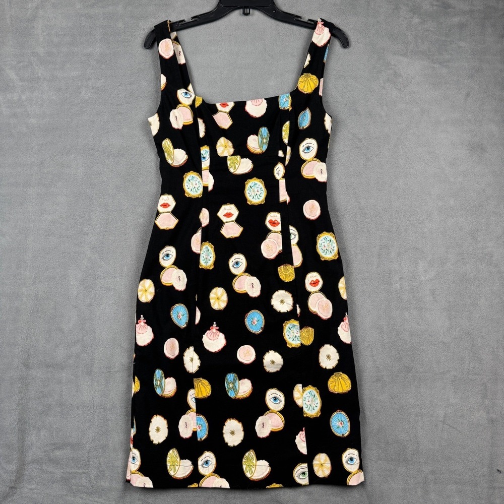 Maeve Anthropologie Danielle Kroll Makeup Compact Print Sheath Dress Black S - Picture 2 of 9